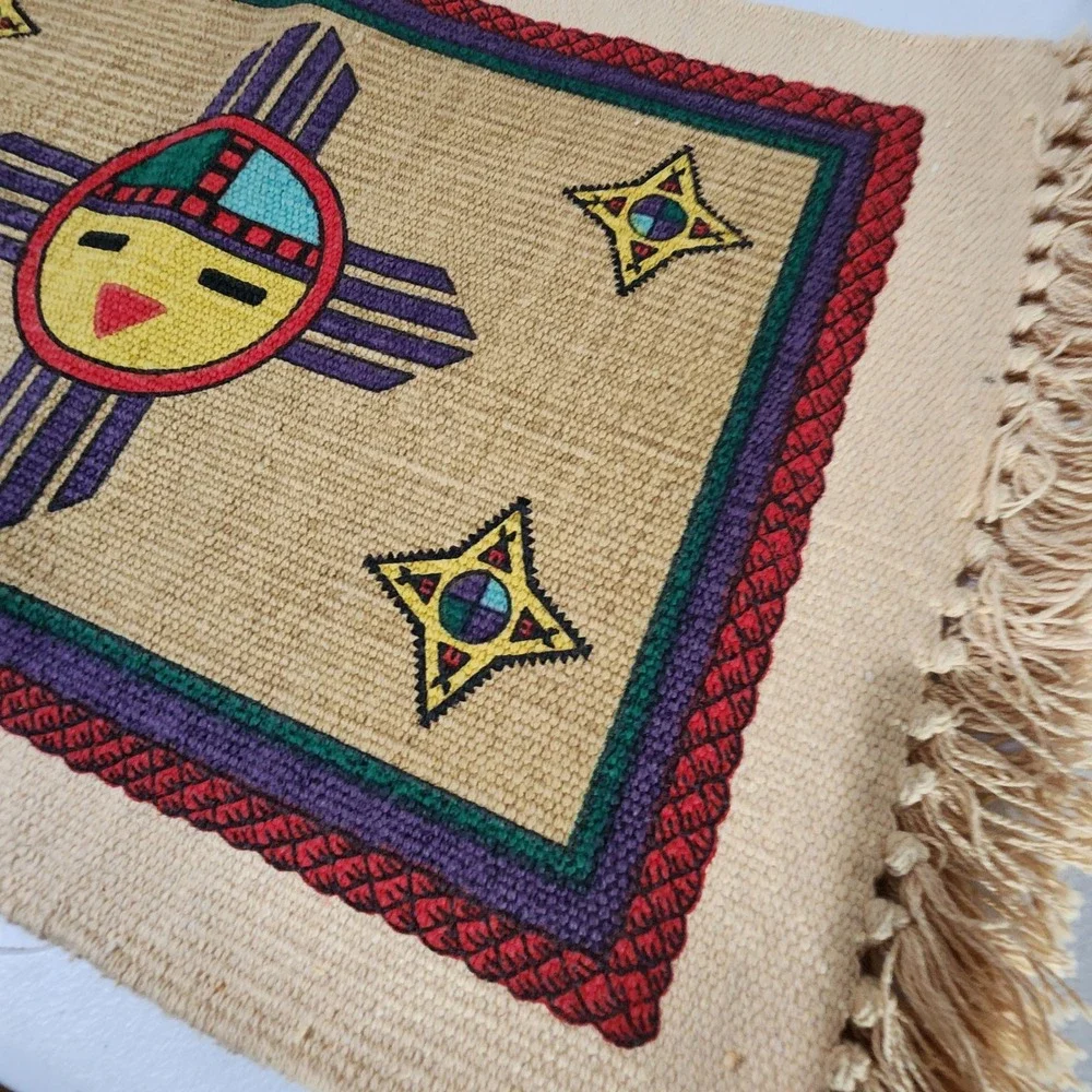 El Paso Saddleblanket Zia Sun Woven Cotton Place Mat Rug Southwest Tan 21x14